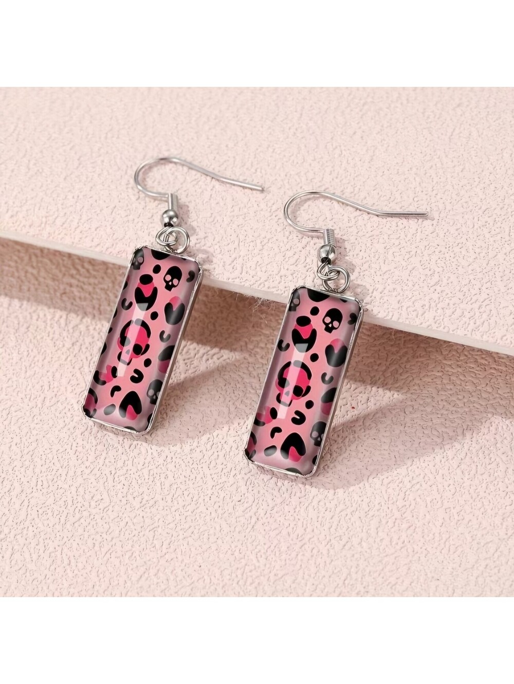 Leopard Print Rectangle Dangle Earrings